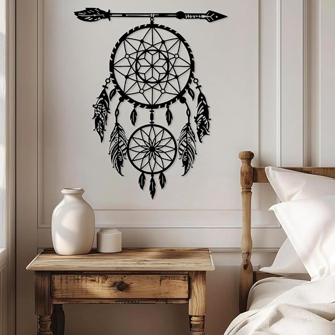 YDONVTI Dream Catcher Metal Wall Decor, Large Dream Catcher Wall Art, Metal Boho Wall Art, Feather Arrow Decoration, Native American Decor, for Bedroom(White, 19" L x 15" W/47x38cm)