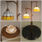 beaysyty Tiffany Style Stained Glass Retro Floor Lamp with Tray, Dimmable Floor Lamps, Custom Color Temperature Standing Lamp for Living Room and Bedroom,Painted Red Copper