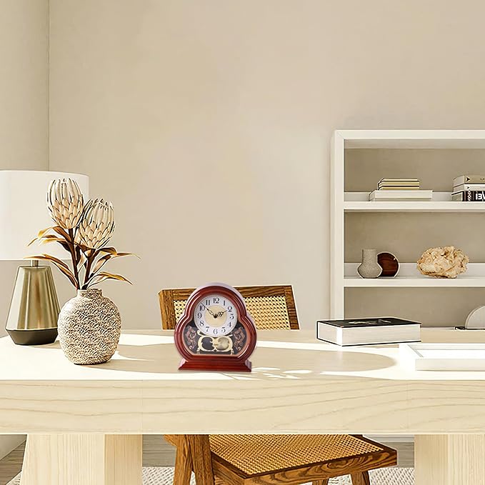 Mantel Clocks,Mantel Clocks for Living Room Quiet Mantlepiece Clock Vintage Walnut Wooden Table Clock Battery Powered Mantel Clock with Pendulum Swing for Office Desk Shelf
