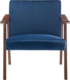 Accent Chair with Velvet Upholstery and Solid Wood Frame, Classic Mid-Century Modern Living Room Furniture for Extra Seating, Dark Blue