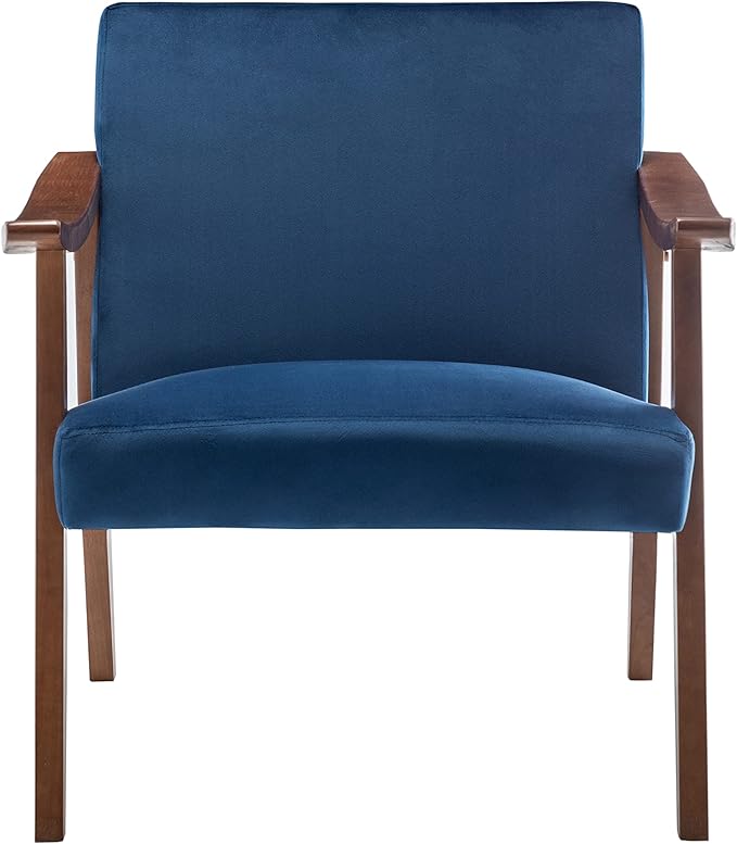 Accent Chair with Velvet Upholstery and Solid Wood Frame, Classic Mid-Century Modern Living Room Furniture for Extra Seating, Dark Blue
