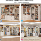 Closet System with 4 Sets, Closet Organizer Systems with 6 Drawers & 7 Hanging Rods & Adjustable Shelves, Walk in Closet Standalone Closet System Modular Closet System Set White