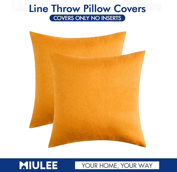 MIULEE Pack of 2 Decorative Outdoor Solid Waterproof Throw Pillow Covers Faux Linen Garden Farmhouse Cushion Cases for Summer Patio Tent Balcony Couch Sofa 18x18 Inch Pumpkin Orange