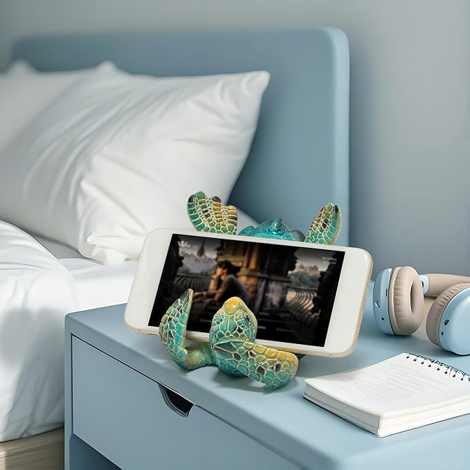 Hodao Sea Turtle Figurines Decoration Turtle Cell Phone Stand Holder for Home Office Desk Summer Ocean Style Phone Holder Decor for Beach Table Statues Gifts for Friends (Blue-Turtle)