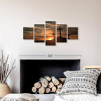 Elephant Stock Cross Silhouettes Wall Art Multi Piece Canvas - 5 Panel Christian Pictures Decor - Digital Design Canvas Print - Christian Wall Decor - 29" X 12"