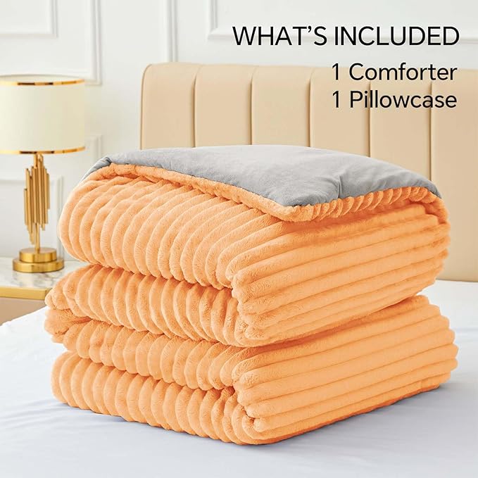 BEDELITE Fleece Twin Comforter Set -Super Soft & Warm Fluffy Coral Bedding, Luxury Fuzzy Heavy Bed Set for Winter with 1 Pillow case