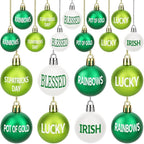 JULMELON 24 Pcs St. Patrick's Day Ornaments, 1.6 inches Shatterproof Shamrock Balls with Irish Blessings, Green White Plastic Tree Decorations for St. Patrick's Day Party, Festival