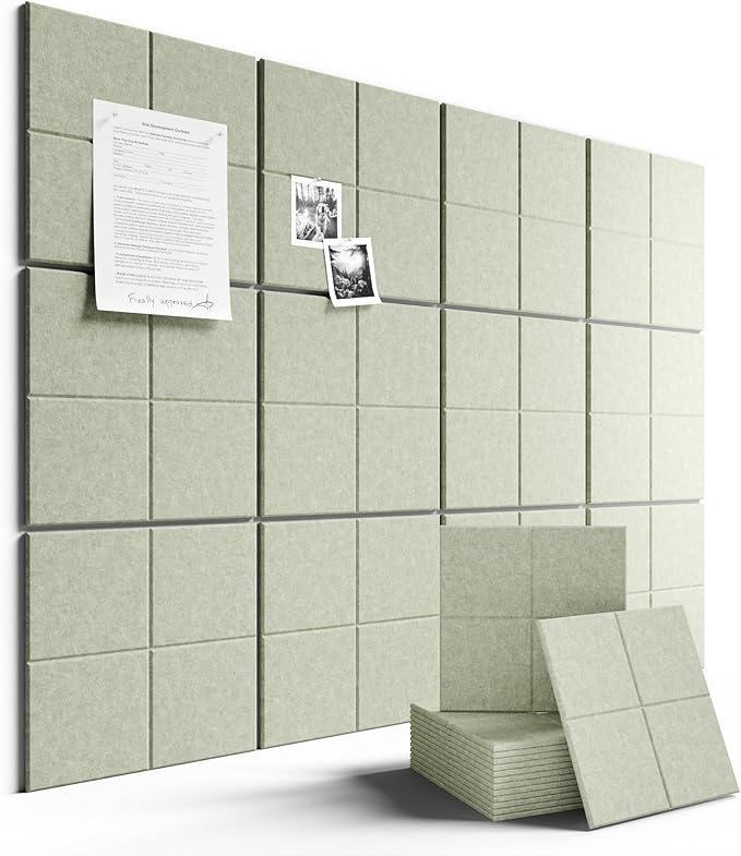 Large Felt Bulletin Board 48" x 36" Cork Board Alternative-12 Pack with 70 Safe Removable Adhesive Tabs, Cork Boards for Walls Cork Board for Home Office Classroom Pin Board - Sage Green