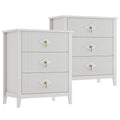 GarveeHome 2Pcs Wood Nightstand Fluted Dresser for Bedroom, 27.5" Wide 3-Drawer Bedside Tables, Modern Chest of Drawers, Storage End Table Living Room, Hallway, Entryway, White