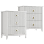 GarveeHome 2Pcs Wood Nightstand Fluted Dresser for Bedroom, 27.5" Wide 3-Drawer Bedside Tables, Modern Chest of Drawers, Storage End Table Living Room, Hallway, Entryway, White