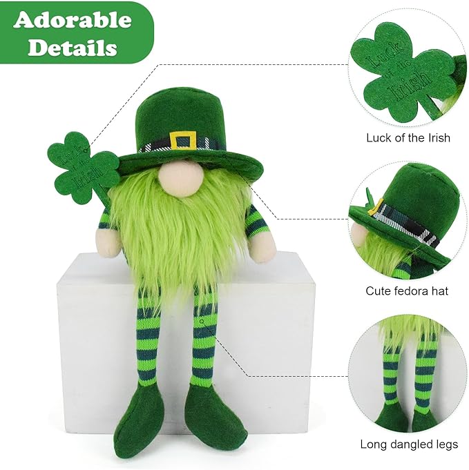 Adorable St. Patrick's Day Gnomes Plush Decorations Irish Leprechaun Luck Green Gnome Shamrock Elf Doll Swedish Tomte Ornaments for St. Patricks Day Home Decor