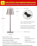KDG 2 Pack Cordless Table Lamp,Portable LED Desk Lamp, 4000mAh Battery Operated, 3 Color Stepless Dimming Up, for Restaurant/Bedroom/Bars/Outdoor Party/Camping/Coffee Shop Night Light(Brushed Nickel)