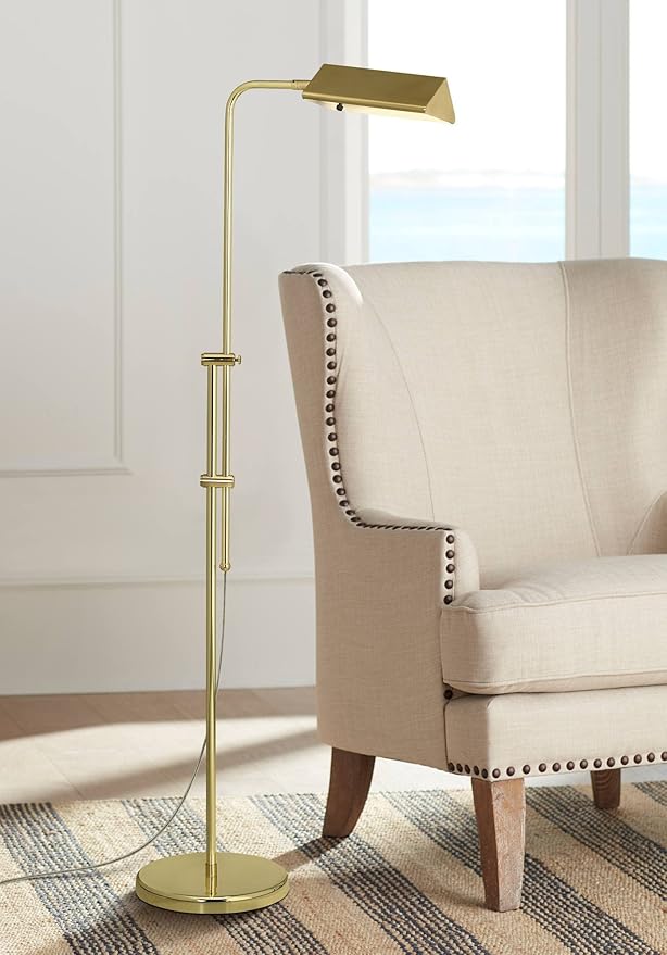 Regency Hill Tony Traditional Farmhouse Adjustable Pharmacy Light Floor Lamp Standing 54" Tall Gleaming Brass Gold Metal Rotating Head Decor for Living Room Reading House Bedroom Family Home