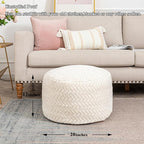Ottoman Pouf Unstuffed Round Foot Rest Poof Ottoman No Filler Floor Foot Stool with Storage for Living Room Bedroom Ivory Pouf Cover Without Filler