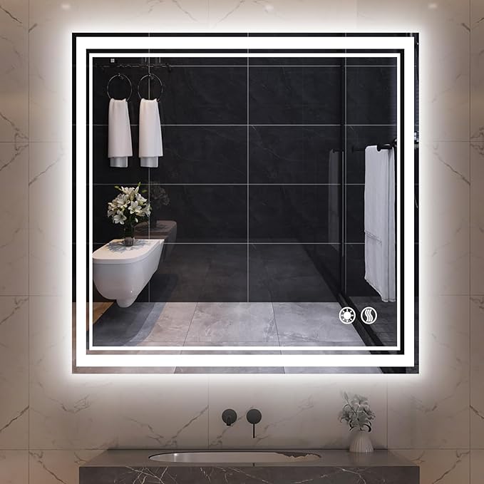 32“ x 32” LED Mirror for Bathroom Bathroom Mirror with Lights Front and Backlit LED Bathroom Mirror Anti-Fog Dimmable 3 Colors Smart Mirror Memory Function Wall Mounted