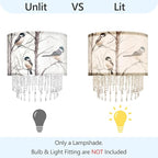 Winter Bird Tree Lamp Shade with Acrylic Bead Droplets, Blue Jay Fabric Light Shade for Pendant Table & Floor Lamp, Nature Gift for Bird lover or Garden Women, 15.7in