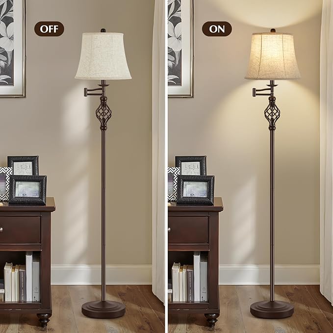 GyroVu Color Temperature Adjustable Floor lamp, Traditional 350° Adjustable Swing Arm Floor Lamp Vintage Pole lamp Farmhouse Lamp for Living Rooms, Rustic Standing Lamp for Bedroom Reading(Red Brown)