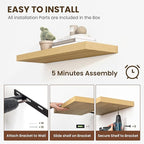 36 Inch Floating Shelves, 12 Inch Deep Floating Shelves for Wall, Floating Shelf with Invisible Brackets, Deep Shelves for Bathroom, Bedroom, Living Room, 2 Pack, Natural
