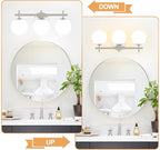 3-Light Bathroom Light Fixtures, Brushed Nickel Vanity Lights for Bathroom with Milky White Ball Shades, 18.9 inch Bathroom Lighting Fixtures Over Mirror, Wall Sconce for Bedroom (Bulb Not Included)