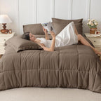 JOLLYVOGUE Full Comforter Set, Ultra-Soft Bed in a Bag Full Size 7 Pieces, Oeko-TEX Certified Bedding Set with Down Alternative Comforter, Sheets, Pillowcases & Shams, Brown