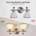 ANDY STAR Brushed Nickel Vanity Light, 2-Light Bathroom Light Fixtures with Milky White Bell-Shape Glass Shades, Eye-Friendly Bathroom Wall Lamp for Mirror, Kitchen, Bedroom, Hallway