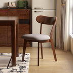 100% Solid Oak Dining Chairs, Mid Century Modern Dining Chair with Curved Backrest, Fabric Upholstered Dining Chairs for Kitchen, Study, Living Room (4, Walnut Wood-Gray Cushion)