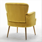 Trendy Velvet Accent Chair with Gold Metal Legs, Upholstered Armchair for Small to Mid-Size Spaces, Modern Living Room, Bedroom, Vanity Desk and Entryway, Yellow