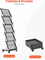 VEVOR Brochure Display Rack, Foldable 5 Pockets Magazine Literature Display Stand, Movable Floor Standing Magazine Rack with Wheels, Metal Newspaper Catalog Holders for Shop Exhibitions Office Show