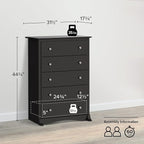 Prepac Sonoma Superior 5-Drawer Dresser for Bedroom - Spacious and Stylish Chest of Drawers, Measuring 17.75"D x 31.5"W x 44.75"H, In Black Finish