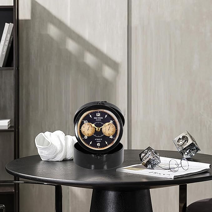 Vintage Jewel Box Table Clock, Vintage Decorative Desk and Shelf Clock, Mantel Clock Farmhouse Clocks, Home Décor for Living Room, Bedroom, Bedside, Desk, Gift Clocks (Black)