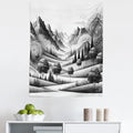 Ambesonne Mountain Tapestry, Monochrome Art Scenic Mounts with Wooded Lands Featuring Eastern Mandala, Fabric Wall Hanging Decor for Bedroom Living Room Dorm, 23" X 28", Pale Grey Dark Taupe