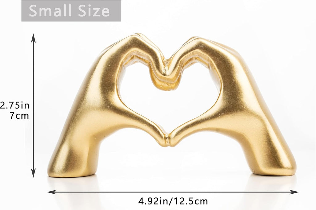 Gold Heart Hands Sculpture – Modern Love Statue for Home & Bookshelf Decor