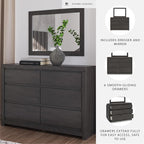 Signature Design by Ashley Parlayon Modern 6-Drawer Dresser and Mirror with Anti-Tipping Restraint, Black