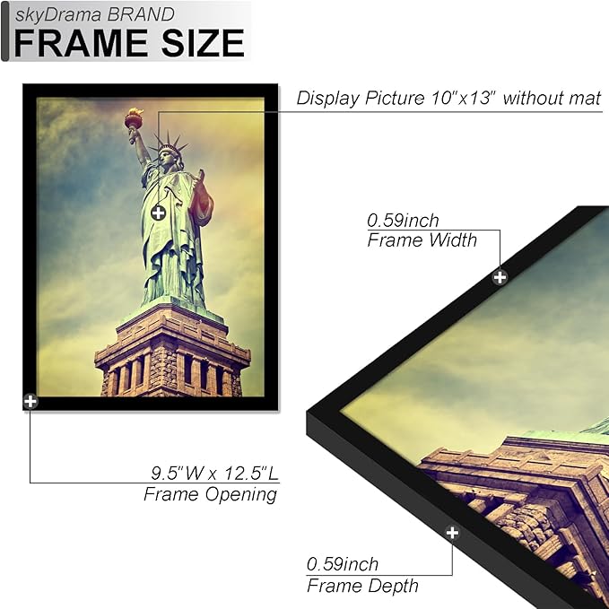100% Solid Wood 10x13 Picture Frame, Black Frame for 10 x 13 Inch Picture Poster Photo, Light Weight 10 by 13 HQ Matte Black Frame for Wall - 1 Pack/Black/10 x13