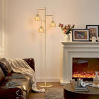 Dimmable Floor Lamp for Living Room, Bedroom, Gold Standing Lamp with 3pcs 6W Bulbs, Vintage Brass Floor Lamps for Corner, Nursery (Amber Tulip)