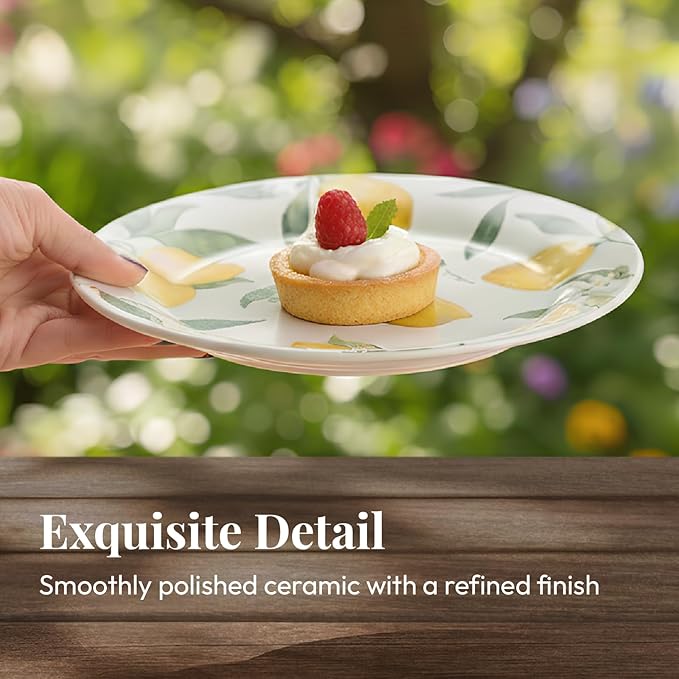 Bico Lemon Dreams Salad Plates Set of 4, 8.75 Inch Ceramic Dessert Plates for Salad, Appetizer, Side Dishes, Microwave and Dishwasher Safe, Gift for Housewarming and Thanksgiving