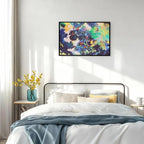 Charouse 1 Piece Framed Wall Decor Blue Green Abstract Eclectic Pastoral Vintage Artistic Wall Art for Living Room Office Bedroom Cafes Vibrant Spots Nature Architecture Pictures Christmas GIft Wall Decor 24*16 Inch