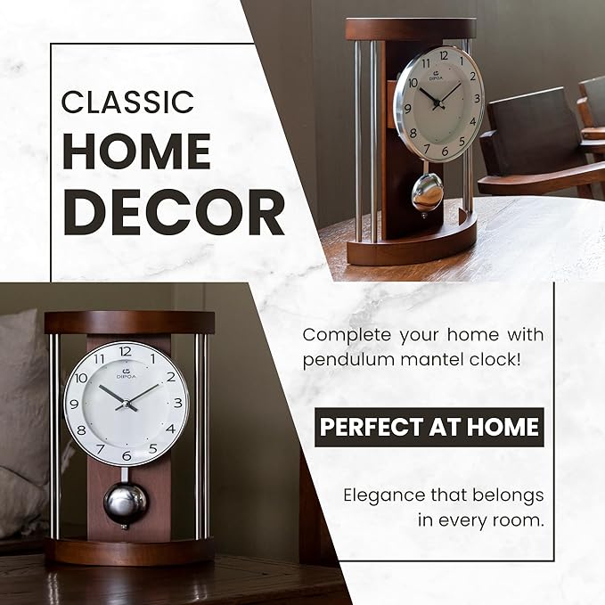 DODEKA Classic Mantel Clock Home Decoration Boxwood Tabletop Pendulum Hollow Frame Design Mid-Century for Home, Office, Fireplace