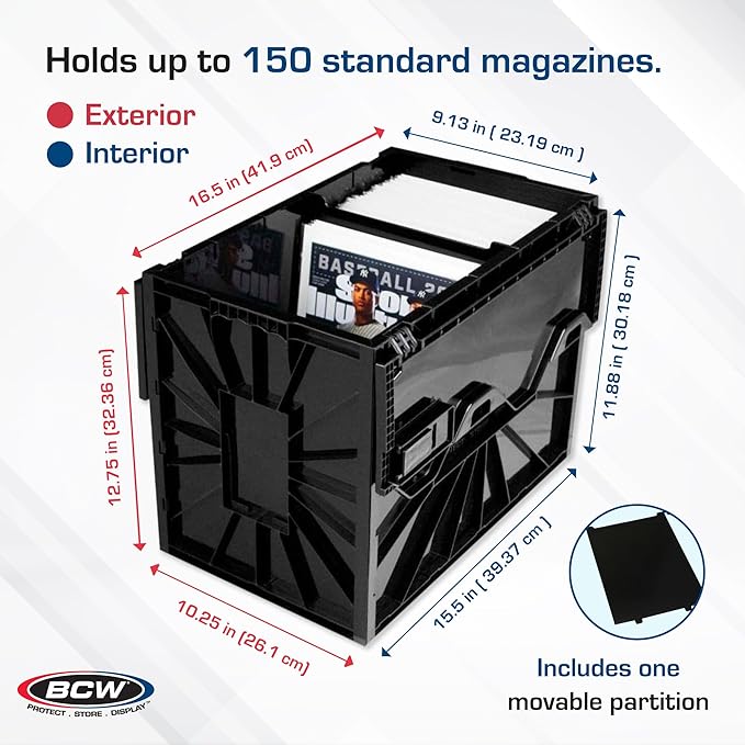 BCW Magazine Document & Comic Book Storage Bins | Durable Magazine Bin | Magazine Storage Box for Sorting and Organizing | Heavy Duty & Stackable Plastic - Fits all Comics (5 Pack)