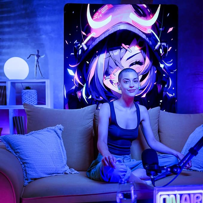 HOUHUANG Anime Fluorescent Tapestry - 59x59 Inches Large Wall Hanging for Room Decoration, Glow-in-the-Dark Trippy Boho Style with Blacklight Effects, Perfect for Bedroom and Custom Tapestry Lovers (Hell girl)