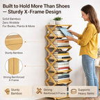 DDRIC 9-Tier No-Assembly Bamboo Rack, 2026 Upgraded Foldable Corner Shoe Rack, Space-Saving Organizer for Shoes, No-Tool Narrow Shelf for Entryway Closet Dorm (Nuture,3-Tier)