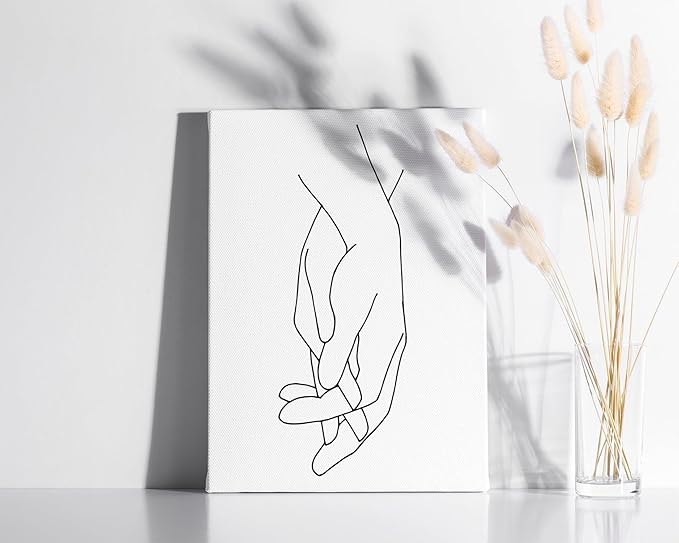 Holding Hands Wrapped Canvas Wall Art Interlocking Fingers Connection 12x16 Inch Gallery Stretched Modern Aesthetic Home Art Decor