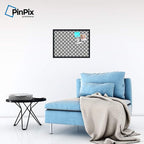 PinPix ArtToFrames 16x22 Custom Cork Bulletin Board Black and White Waves Poster Board Has a Fabric Style Canvas Finish, Framed in Satin Black (PinPix-194)