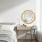 Wall Mounted Mirror, Wooden Round Framed Mirror Large Irregular Wavy Hanging Decorative Mirrors for Living Room Bedroom and Entryway Home 20 Inch Decor