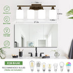 4-Light Bathroom Light Fixtures, Vanity Light with Milky White Shades, Oil-Rubbed Bronze Bathroom Light Fixtures Over Mirror, Modern Bathroom Wall Lamp for Mirror Living Room Cabinet Bedroom