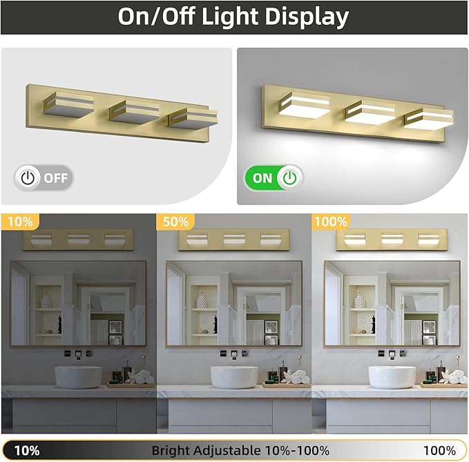 OKELI 5-Light Bathroom Vanity Light Gold Modern LED Vanity Light Over Mirror Dimmable Mirror Front Lamp with 350° Adjustable Lamp Head ETL Listed 32W 6000K Cold White