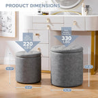 12.6" W x 14.17" H & 14.76" W x 17.32" H Round Set of 2 Ottoman with Storage Vanity Stool for Makeup Multifunctional Ottomans Padded Seat Foot Rest, Padded Seat Footrest for Living Room,Grey