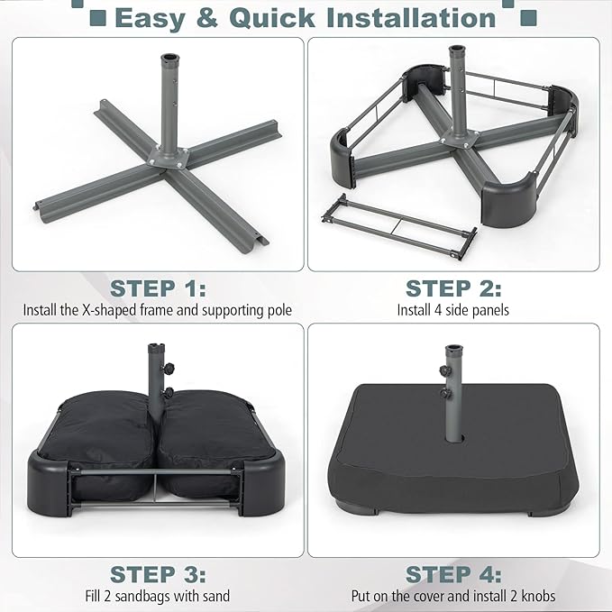 Giantex 200lbs Filled Umbrella Base with 2 Sandbags, Adjustable Knobs, All-Weather Cover, Fit for Poles up to 1.9", Large Outdoor Umbrella Stand Holder for Market Poolside Patio Table Umbrella