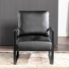 Container Furniture Classic Mid Century Modern Accent Chair with Durable Square Metal Frame, Armchair for Living Room, Bedroom, Home Office in Spotted Microfiber Upholstery, Black -PU Leather