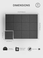 Bumusty Large Cork Board 48" x 36" Alternative - 12 Pack Felt Wall Tiles with 70 Safe Removable Adhesive Tabs, 30 Pushpins, Cork Boards for Walls Pin Board Bulletin Board Office Decor (Charcoal Gray)